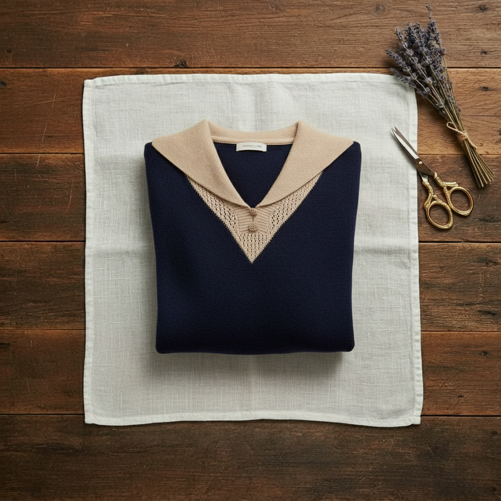 Jersey de cachemira con cuello en V y cuello en contraste