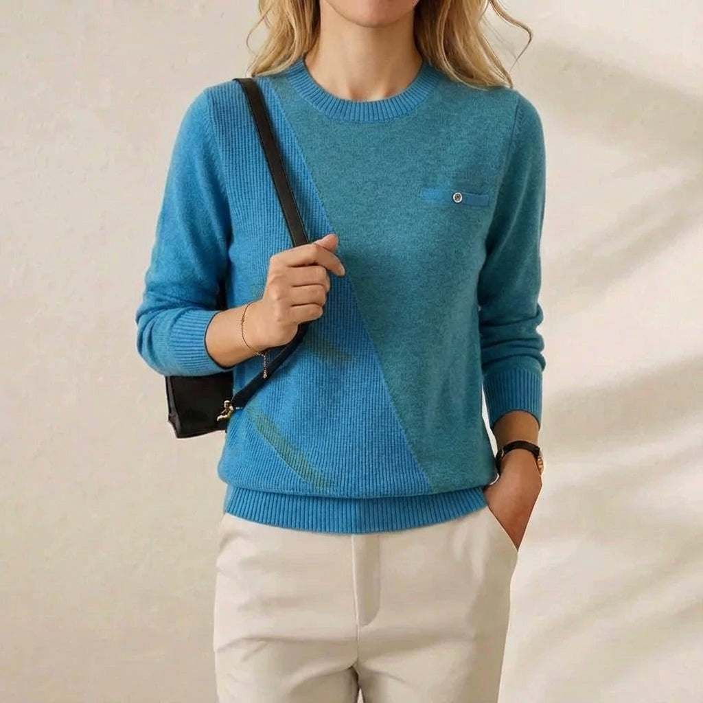 Kaschmirpullover mit Rundhalsausschnitt und Kontrastbesatz