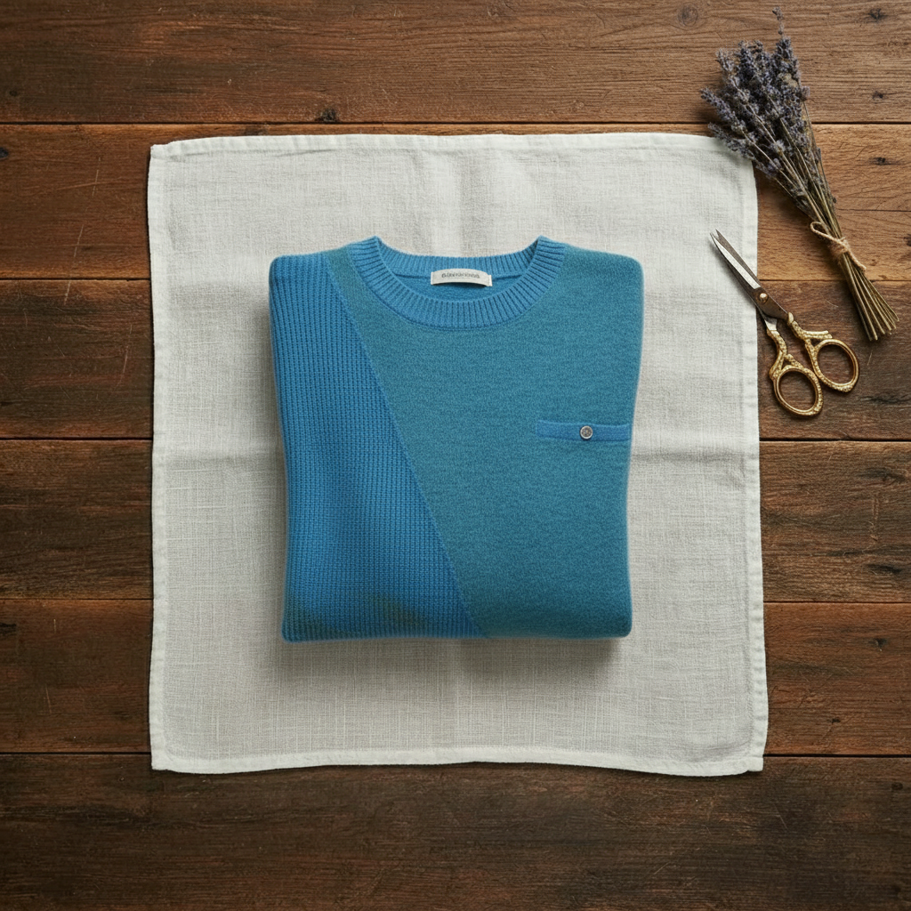 Kaschmirpullover mit Rundhalsausschnitt und Kontrastbesatz