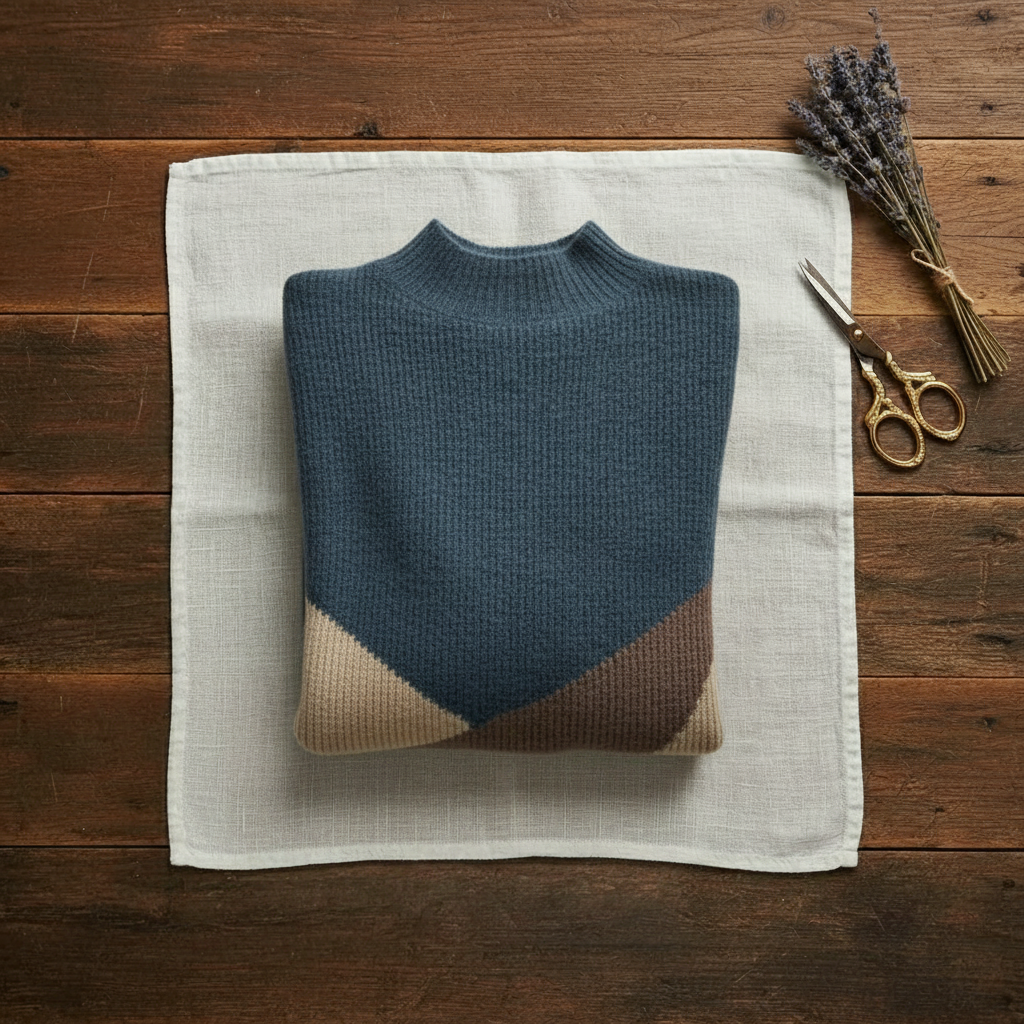 Pull à col roulé en cachemire avec bloc de couleurs en diagonale