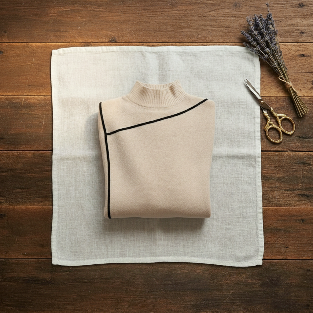 Jersey de cuello alto de cachemir con puños en contraste