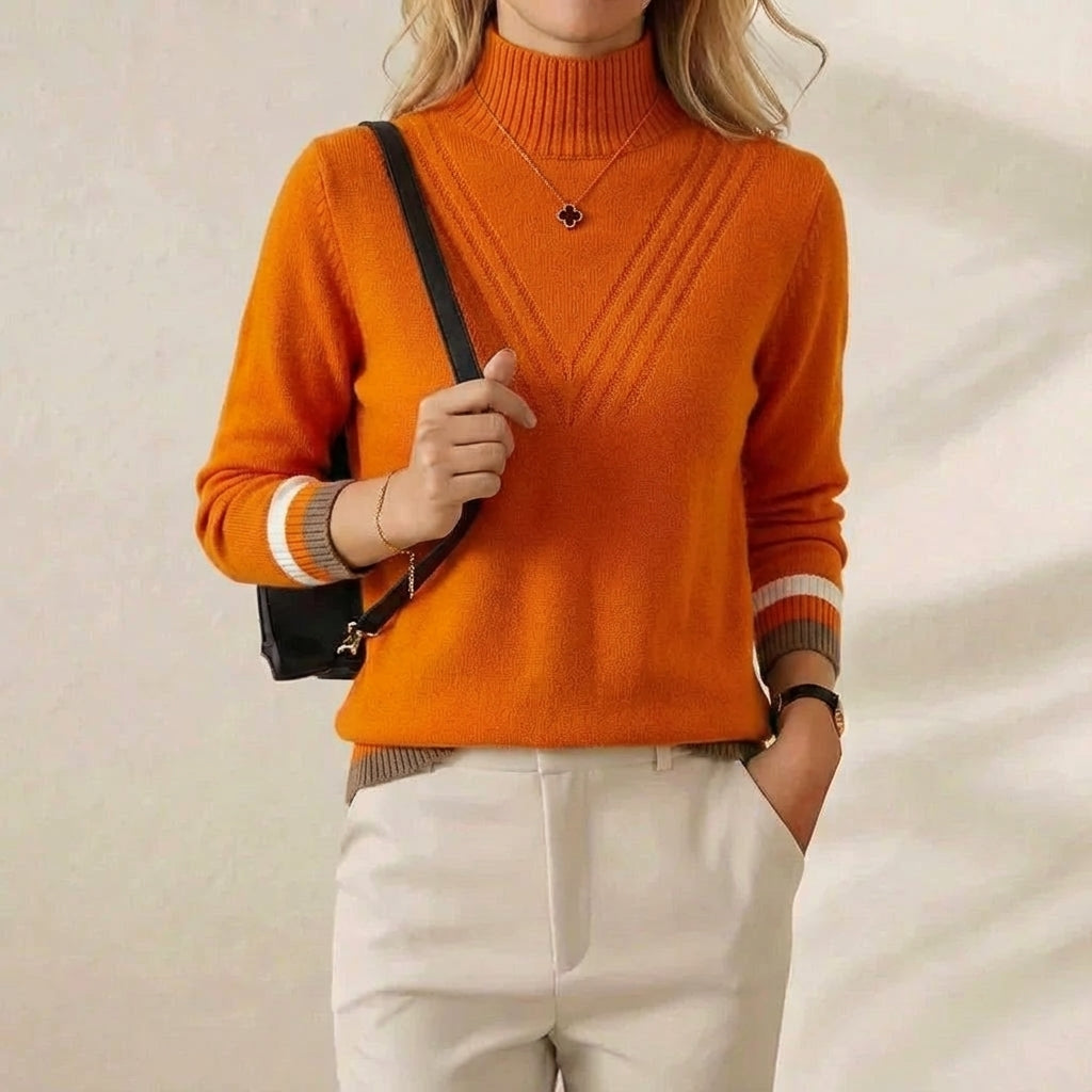 Pull à col roulé en cachemire avec poignets rayés