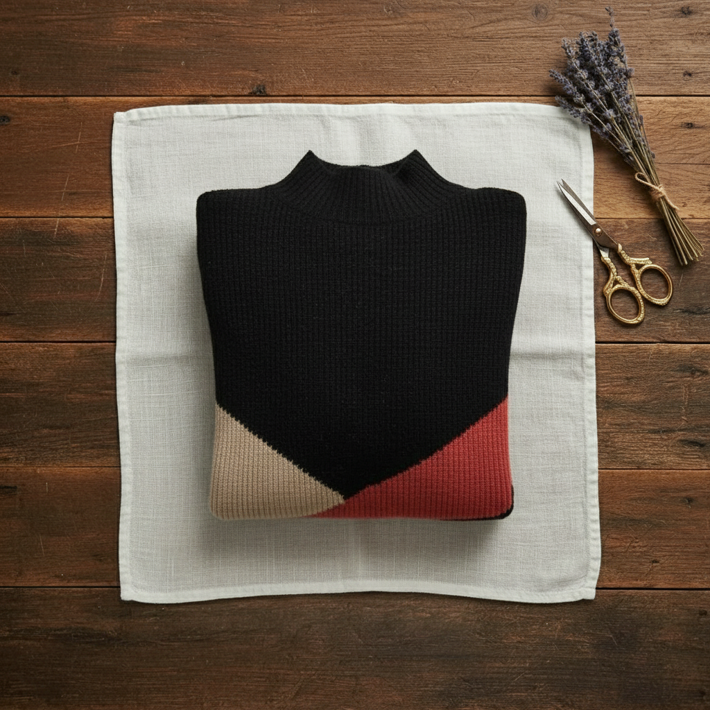 Jersey de cuello alto de cachemir con rayas color block