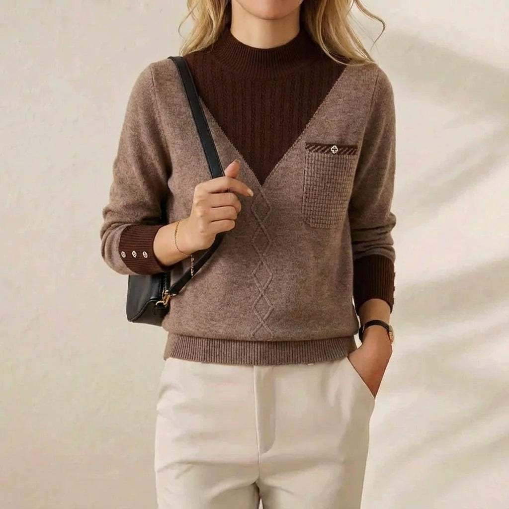 Kaschmirpullover mit V-Ausschnitt und Logo auf der Brust