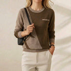 Kasjmier trui met ronde hals en contrasterende bies