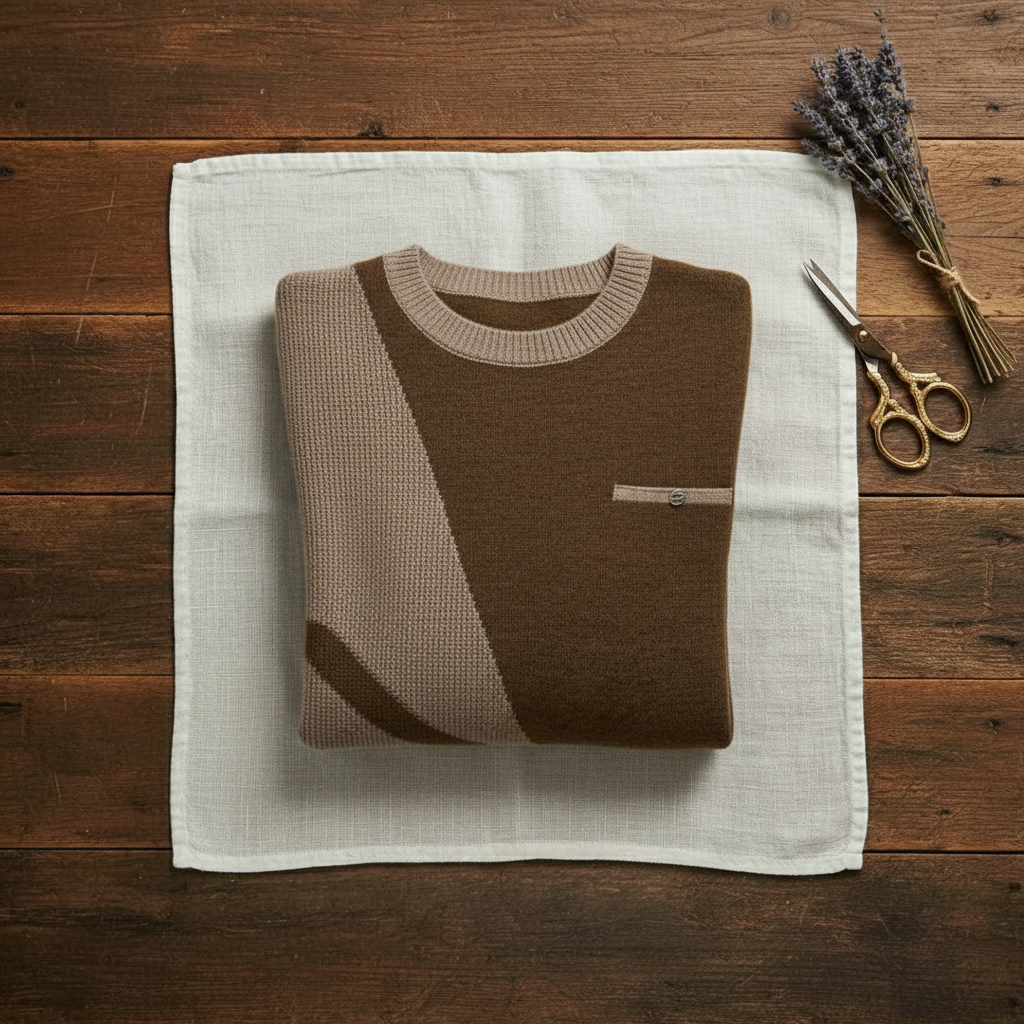 Kaschmirpullover mit Rundhalsausschnitt und Kontrastbesatz