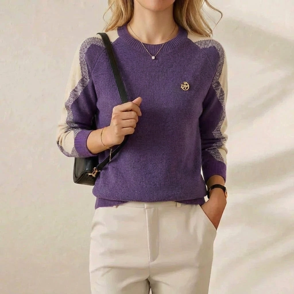 Kaschmirpullover mit Rundhalsausschnitt und Kontrastärmeln