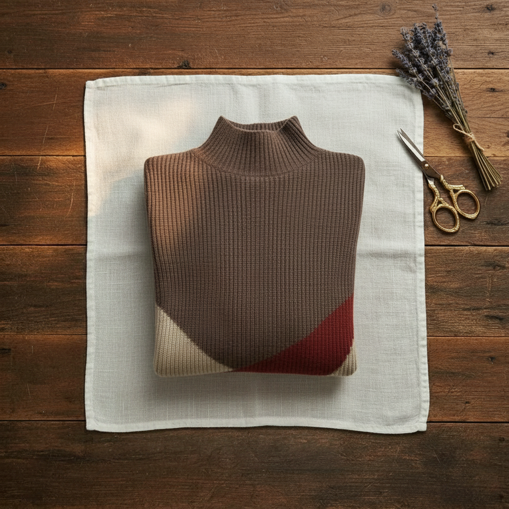 Kasjmier coltrui met diagonale kleurblokken